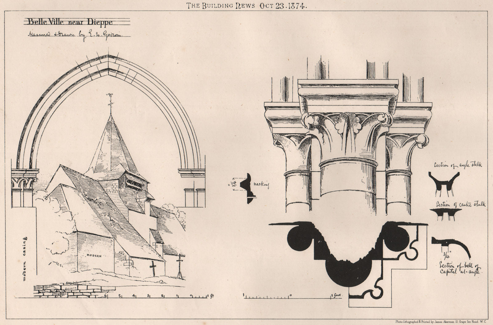 Belleville, near Dieppe. Paris 1874 old antique vintage print picture